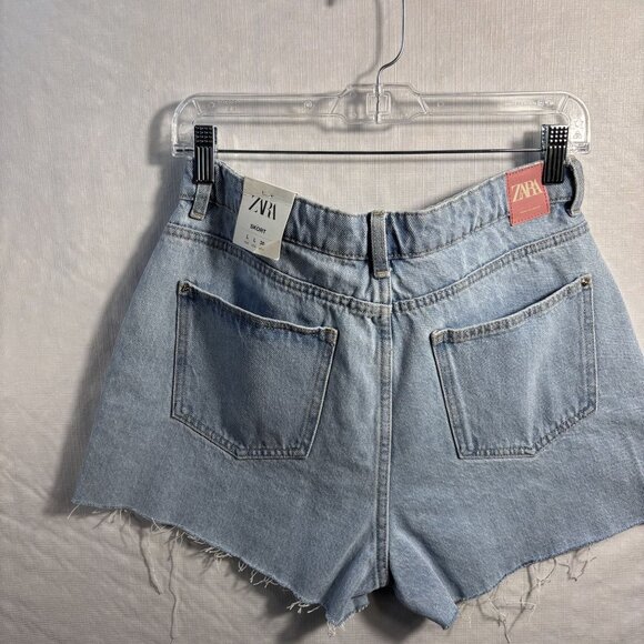 Zara Womens Light Wash Denim High-Waisted Frayed Hem Shorts L - Picture 3 of 10